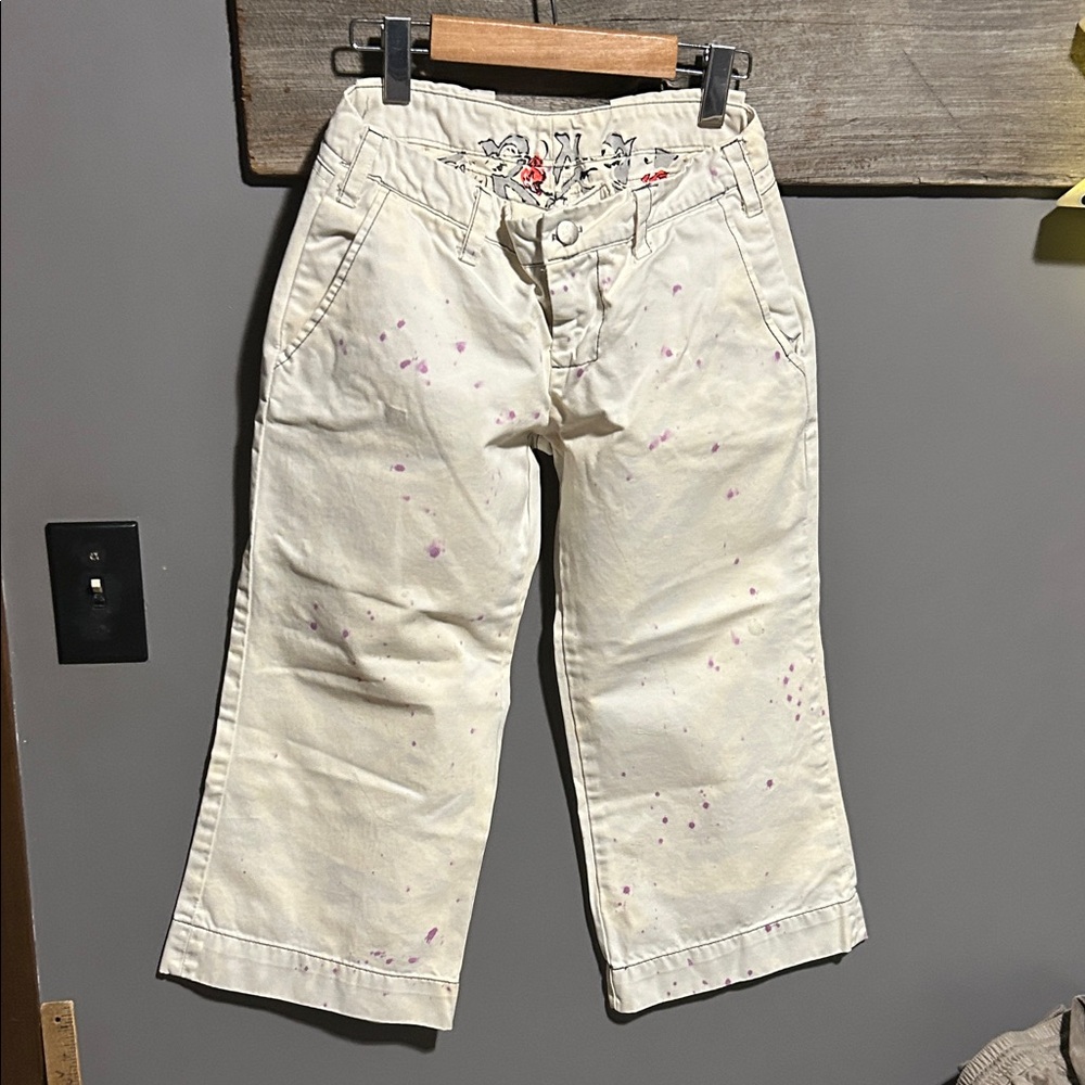 Vintage Y2K Grail Cream Wide-Leg Paint Splatter Pants capris